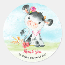 水の色ガール牛の赤ちゃんシャワー農場ありがとう ラウンドシール