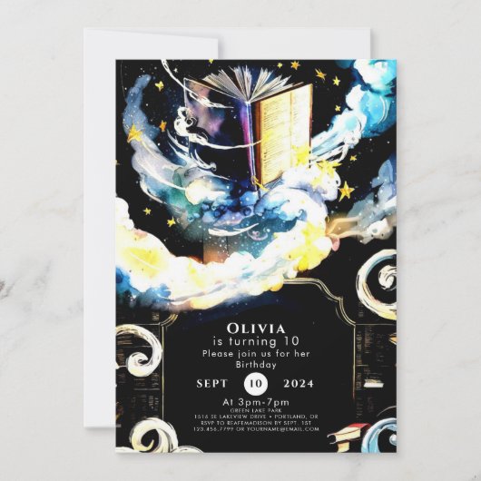 水の色キッズストーリお洒落ブック誕生日 招待状 (正面)