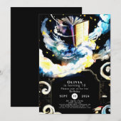 水の色キッズストーリお洒落ブック誕生日 招待状 (正面/裏面)