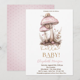 水の色キノコのカタツムドットベビーシャワー 招待状