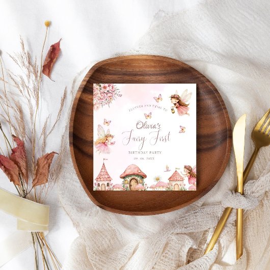 水の色キノコ妖精1stバースデーフォレスト スタンダードカクテルナプキン