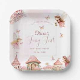 水の色キノコ妖精1stバースデーフォレスト ペーパープレート