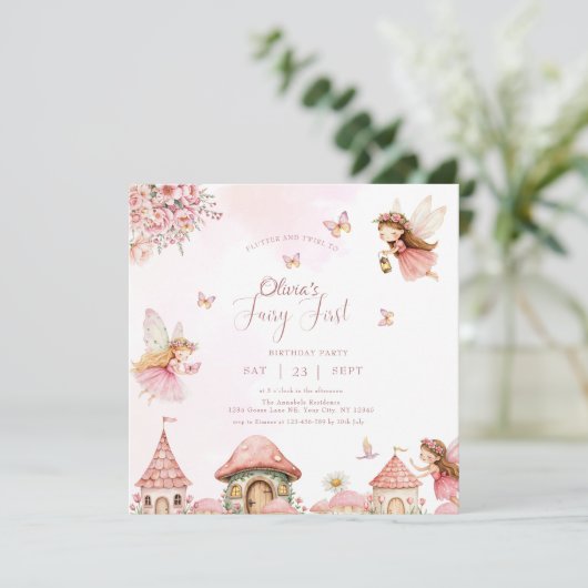 水の色キノコ妖精1stバースデーフォレスト 招待状 (スタンド正面)