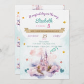 水の色キャッスルクラウドスターズ誕生日 招待状 (正面/裏面)