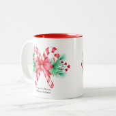 水の色キャンディカンとレッドボウクリスマス ツートーンマグカップ (正面左)