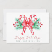 水の色キャンディーケーンと弓のクリスマス シーズンカード (正面)