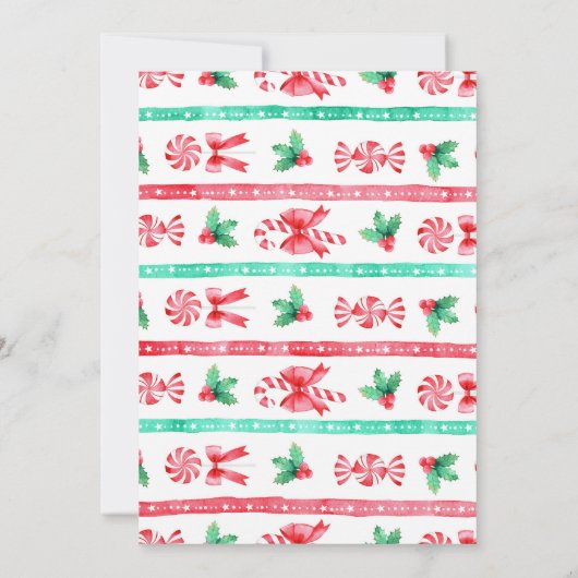 水の色キャンディーケーンと弓のクリスマス シーズンカード (裏面)