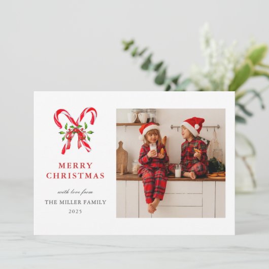 水の色キャンディーケーンメリークリスマスフォト シーズンカード (スタンド正面)