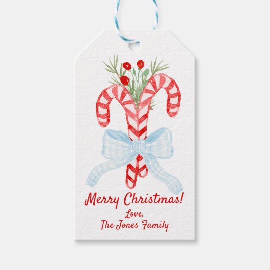 水の色キャンディーケーン、カスタムクリスマス ギフトタグ (正面)
