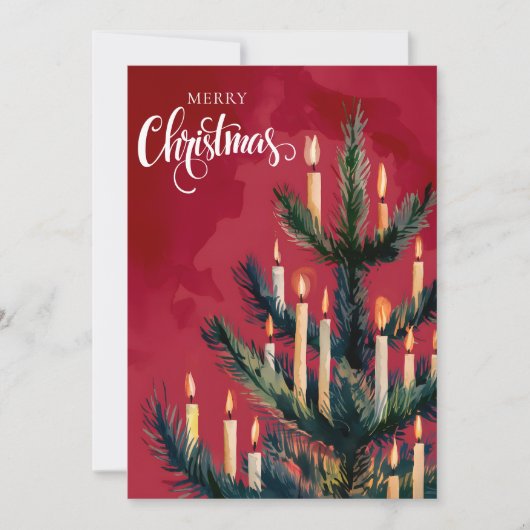 水の色キャンドル付きクリスマスツリーヴィンテージ シーズンカード (正面)