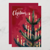 水の色キャンドル付きクリスマスツリーヴィンテージ シーズンカード (正面/裏面)