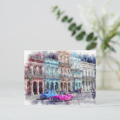 水の色キューバのハバナヴィンテージ車の都市はがき ポストカード (スタンド正面)