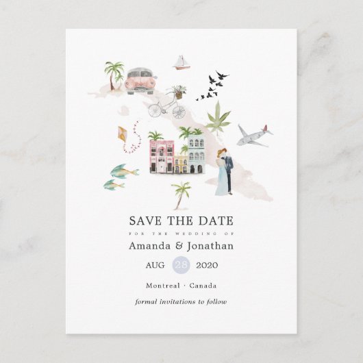 水の色キューバ目的地の結婚式の日付を保存 案内ポストカード (正面)