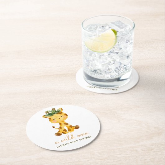 水の色キラフェサファリベイビーシャワー ラウンドペーパーコースター (インサイチュ)