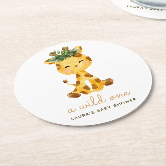 水の色キラフェサファリベイビーシャワー ラウンドペーパーコースター (アングル)