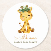 水の色キラフェサファリベイビーシャワー ラウンドペーパーコースター (正面)