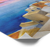 水の色ギリシャの島の風景アートのサントリーニ ポスター (角)