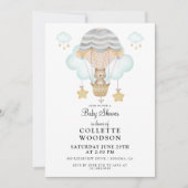 水の色クマ熱気球ベビーシャワーインビータ 招待状 (正面)