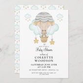 水の色クマ熱気球ベビーシャワーインビータ 招待状 (正面/裏面)