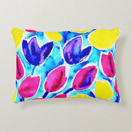 水の色クラフトチューリップのカラフルパターン黄色 アクセントクッション