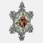 水の色クリスマスさくらんぼホリデーフォト スノーフレークピューターオーナメント (左)