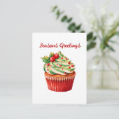 水の色クリスマスのカップケーキ追加文字休日 シーズンポストカード (スタンド正面)