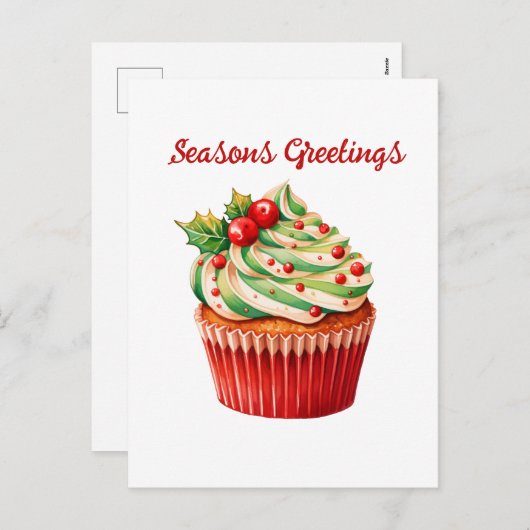 水の色クリスマスのカップケーキ追加文字休日 シーズンポストカード (正面/裏面)