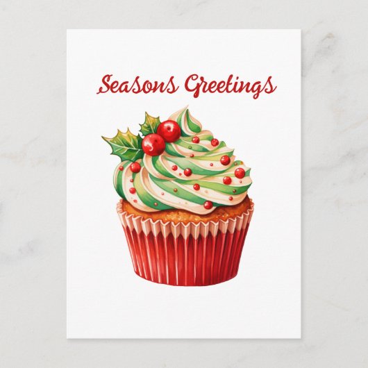 水の色クリスマスのカップケーキ追加文字休日 シーズンポストカード (正面)