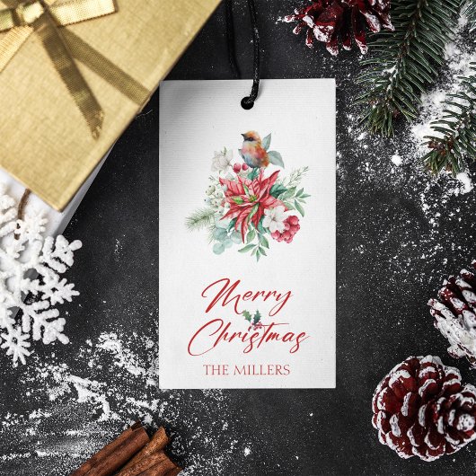 水の色クリスマスのバイブ葉の花、鳥 ギフトタグ