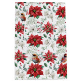 水の色クリスマスのバイブ葉の花、鳥 ミディアムペーパーバッグ (正面)