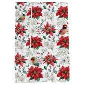 水の色クリスマスのバイブ葉の花、鳥 ミディアムペーパーバッグ (裏面)