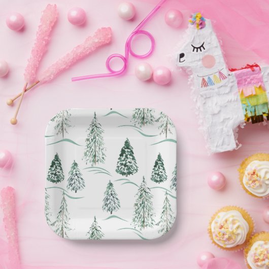 水の色クリスマスの木。冬の森。 ペーパープレート (パーティー)