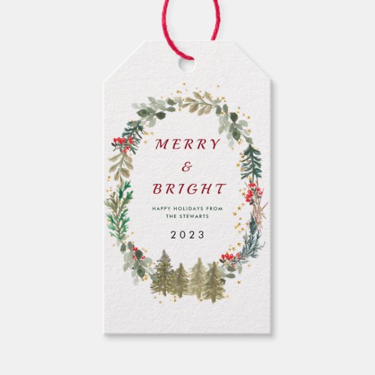 水の色クリスマスの森メリーと明るい ギフトタグ (正面)