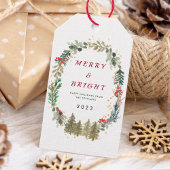 水の色クリスマスの森メリーと明るい ギフトタグ