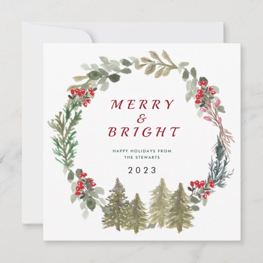 水の色クリスマスの森メリーと明るい シーズンカード (正面)