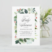 水の色クリスマスの緑のフレーム赤ちゃんシャワー 招待状 (スタンド正面)