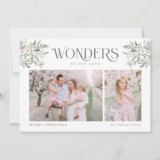 水の色クリスマスの葉の宗教的なホリデーカー シーズンカード (正面)