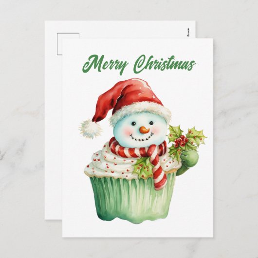 水の色クリスマスカップケーキ追加文字 シーズンポストカード (正面/裏面)