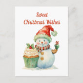 水の色クリスマスカップケーキ雪だるま追加文字 シーズンポストカード (正面)