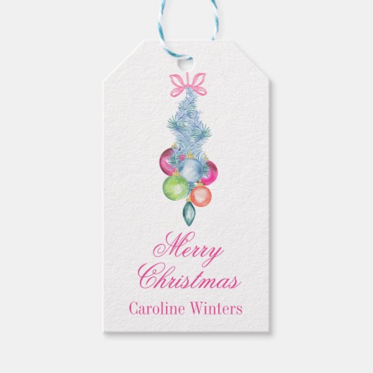 水の色クリスマスカラフルティンセル&ボーブル ギフトタグ (正面)