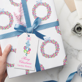 水の色クリスマスカラフルティンセル&ボーブル ギフトタグ