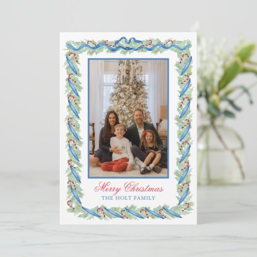 水の色クリスマスガーランド&キャンディーキャンズ写真 シーズンカード (スタンド正面)