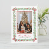水の色クリスマスガーランド、弓&キャンディーフォト シーズンカード (スタンド正面)