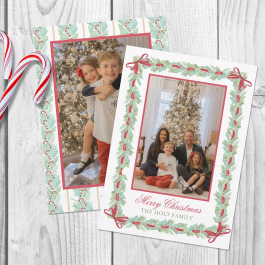 水の色クリスマスガーランド、弓&キャンディーフォト シーズンカード