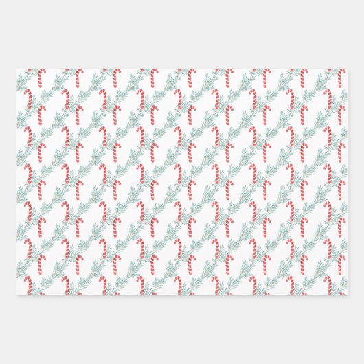 水の色クリスマスキャンディーケーンガーランド ラッピングペーパーシート (正面3)