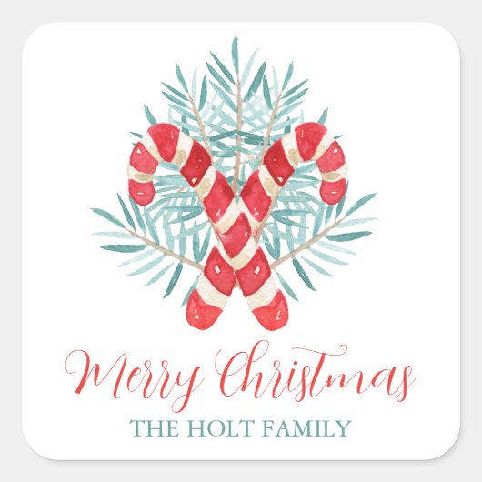 水の色クリスマスキャンディーケーンギフト スクエアシール (正面)