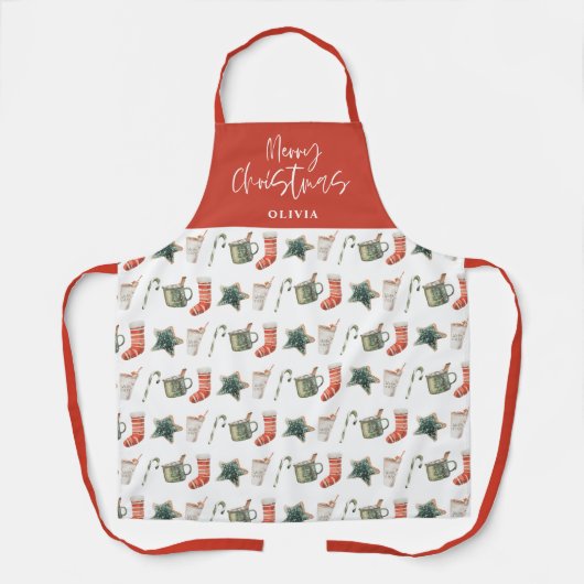 水の色クリスマスクッキーはキャンディケーンを飲む エプロン (正面)