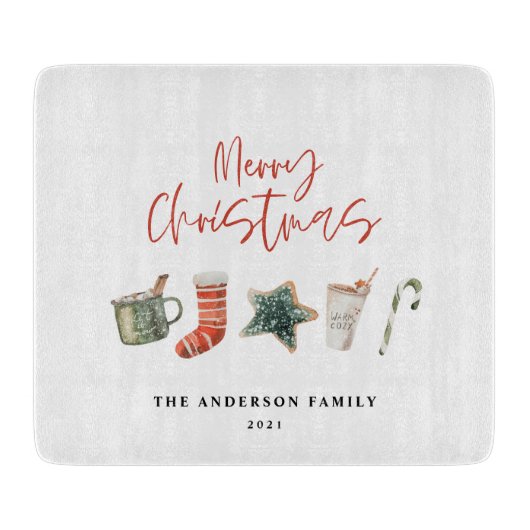 水の色クリスマスクッキーはキャンディケーンを飲む カッティングボード (正面)