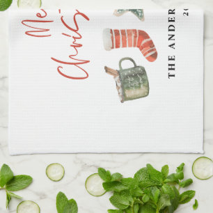 水の色クリスマスクッキーはキャンディケーンを飲む キッチンタオル