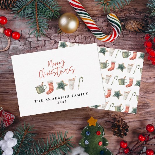 水の色クリスマスクッキーはキャンディケーンを飲む シーズンカード